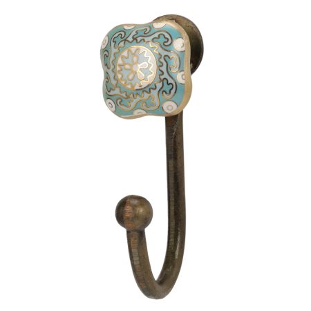 Square Ceramic Sage Green Ceramic Metal Hook Antique Fitting